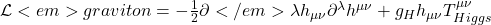  \mathcal{L}<em>{graviton} = -\frac{1}{2} \partial</em>{\lambda} h_{\mu\nu} \partial^{\lambda} h^{\mu\nu} + g_H h_{\mu\nu} T^{\mu\nu}_{Higgs} 