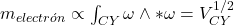m_{electr&oacute;n} \propto \int_{CY} \omega \wedge *\omega = V_{CY}^{1/2}