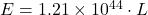 E = 1.21 \times 10^{44} \cdot L