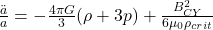 \frac{\ddot{a}}{a} = -\frac{4\pi G}{3}(\rho + 3p) + \frac{B_{CY}^2}{6\mu_0 \rho_{crit}}