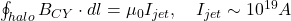 \oint_{halo} B_{CY} \cdot dl = \mu_0 I_{jet}, \quad I_{jet} \sim 10^{19} A