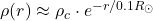 \rho(r) \approx \rho_c \cdot e^{-r / 0.1 R_{\odot}}