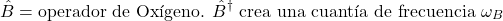 \[\hat{B} = \text{operador de Ox&iacute;geno. } \hat{B}^\dagger \text{ crea una cuant&iacute;a de frecuencia } \omega_B\]