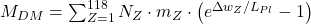 M_{DM} = \sum_{Z=1}^{118} N_Z \cdot m_Z \cdot \left( e^{\Delta w_Z / L_{Pl}} - 1 \right) 