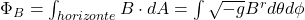 \Phi_B = \int_{horizonte} B \cdot dA = \int \sqrt{-g} B^r d\theta d\phi
