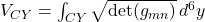 V_{CY} = \int_{CY} \sqrt{\det(g_{mn})}\, d^{6}y