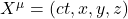 X^\mu = (ct, x, y, z)
