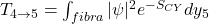 T_{4\to5} = \int_{fibra} |\psi|^2 e^{-S_{CY}} d y_5