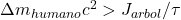 \Delta m_{humano} c^2 > J_{arbol}/\tau