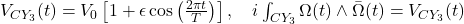 V_{CY_3}(t) = V_0 \left[1 + \epsilon \cos\left(\frac{2\pi t}{T}\right)\right], \quad i\int_{CY_3} \Omega(t) \wedge \bar{\Omega}(t) = V_{CY_3}(t)