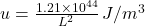 u = \frac{1.21 \times 10^{44}}{L^2} \, J/m^3