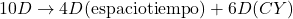 10D \rightarrow 4D (\text{espaciotiempo}) + 6D (CY)