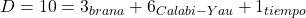 D = 10 = 3_{brana} + 6_{Calabi-Yau} + 1_{tiempo} 