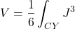 \[V = \frac{1}{6} \int_{CY} J^3\]