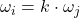 \omega_i = k \cdot \omega_j