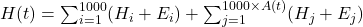 H(t) = \sum_{i=1}^{1000} (H_i + E_i) + \sum_{j=1}^{1000 \times A(t)} (H_j + E_j)