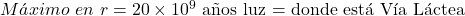 M&aacute;ximo\ en\ r=20\times10^9 \text{ a&ntilde;os luz = donde est&aacute; V&iacute;a L&aacute;ctea}
