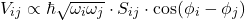 \[V_{ij} \propto \hbar \sqrt{\omega_i \omega_j} \cdot S_{ij} \cdot \cos(\phi_i - \phi_j)\]