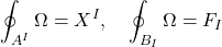 $$ \oint_{A^I} \Omega = X^I, \quad \oint_{B_I} \Omega = F_I $$