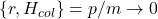 \{r, H_{col}\} = p/m \to 0