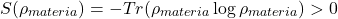 \[S(\rho_{materia}) = -Tr(\rho_{materia} \log \rho_{materia}) > 0\]