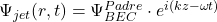 \Psi_{jet}(r,t) = \Psi_{BEC}^{Padre} \cdot e^{i(kz - \omega t)}