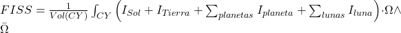 FISS = \frac{1}{Vol(CY)} \int_{CY} \left( I_{Sol} + I_{Tierra} + \sum_{planetas} I_{planeta} + \sum_{lunas} I_{luna} \right) \cdot \Omega \wedge \bar{\Omega}