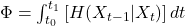     \Phi = \int_{t_0}^{t_1} \left[ H(X_{t-1}|X_t) \right] dt