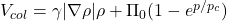 V_{col} = \gamma |\nabla\rho|\rho + \Pi_0(1-e^{p/p_c})