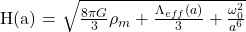   H(a) = \sqrt{\frac{8\pi G}{3}\rho_m + \frac{\Lambda_{eff}(a)}{3} + \frac{\omega_0^2}{a^6}}