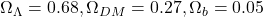 \Omega_{\Lambda}=0.68, \Omega_{DM}=0.27, \Omega_{b}=0.05