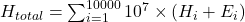 H_{total} = \sum_{i=1}^{10000} 10^{7} \times (H_i + E_i)