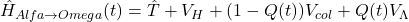 \hat{H}_{Alfa \rightarrow Omega}(t) = \hat{T} + V_H + (1-Q(t))V_{col} + Q(t)V_{\Lambda}