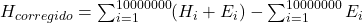 H_{corregido} = \sum_{i=1}^{10000000} (H_i + E_i) - \sum_{i=1}^{10000000} E_i