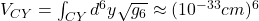 V_{CY} = \int_{CY} d^6y \sqrt{g_6} \approx (10^{-33}cm)^6