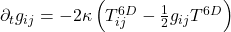 \partial_t g_{ij} = -2\kappa \left( T_{ij}^{6D} - \frac{1}{2} g_{ij} T^{6D} \right)