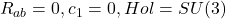 R_{ab}=0, c_1=0, Hol=SU(3)