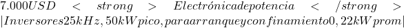 7.000 USD<strong>Electr&oacute;nica de potencia</strong> | Inversores 25 kHz, 50 kW pico, para arranque y confinamiento 0,22 kW prom |