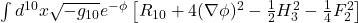 \int d^{10}x \sqrt{-g_{10}} e^{-\phi} \left[ R_{10} + 4(\nabla\phi)^2 - \frac{1}{2}H_3^2 - \frac{1}{4}F_2^2 \right]