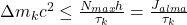 \Delta m_k c^2 \le \frac{N_{max} h}{\tau_k} = \frac{J_{alma}}{\tau_k}